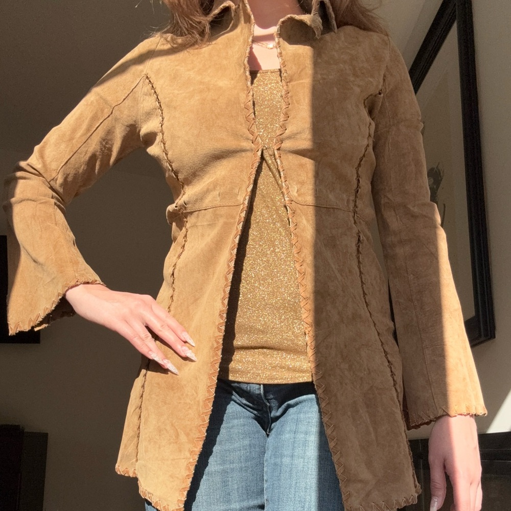 vintage y2k Wet Seal suede leather tooled jacket